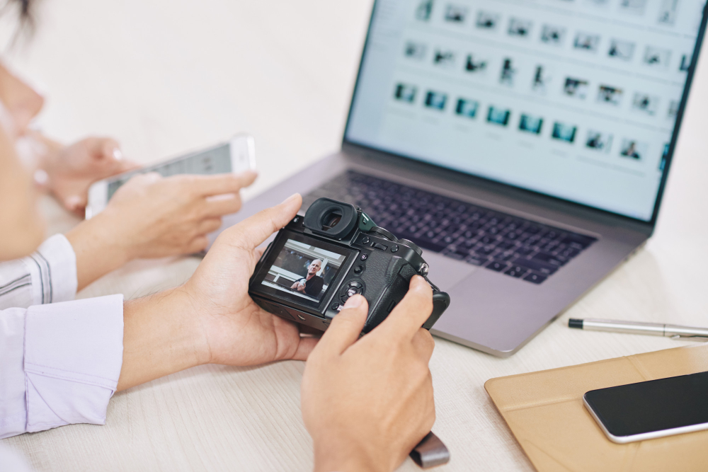 Camera connected to laptop for firmware update